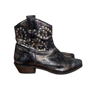 J. Renee Larch Leather Ankle Boots Copper Brown Studded Zip Heel Bootie Size 8.5